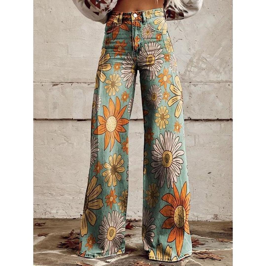 Harper | Women’s Wide Leg Floral Print Jeans