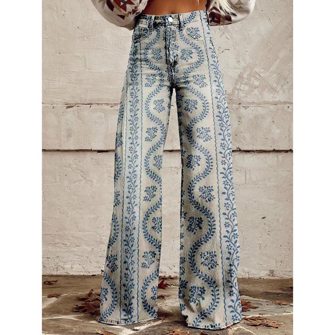Harper | Women’s Wide Leg Floral Print Jeans