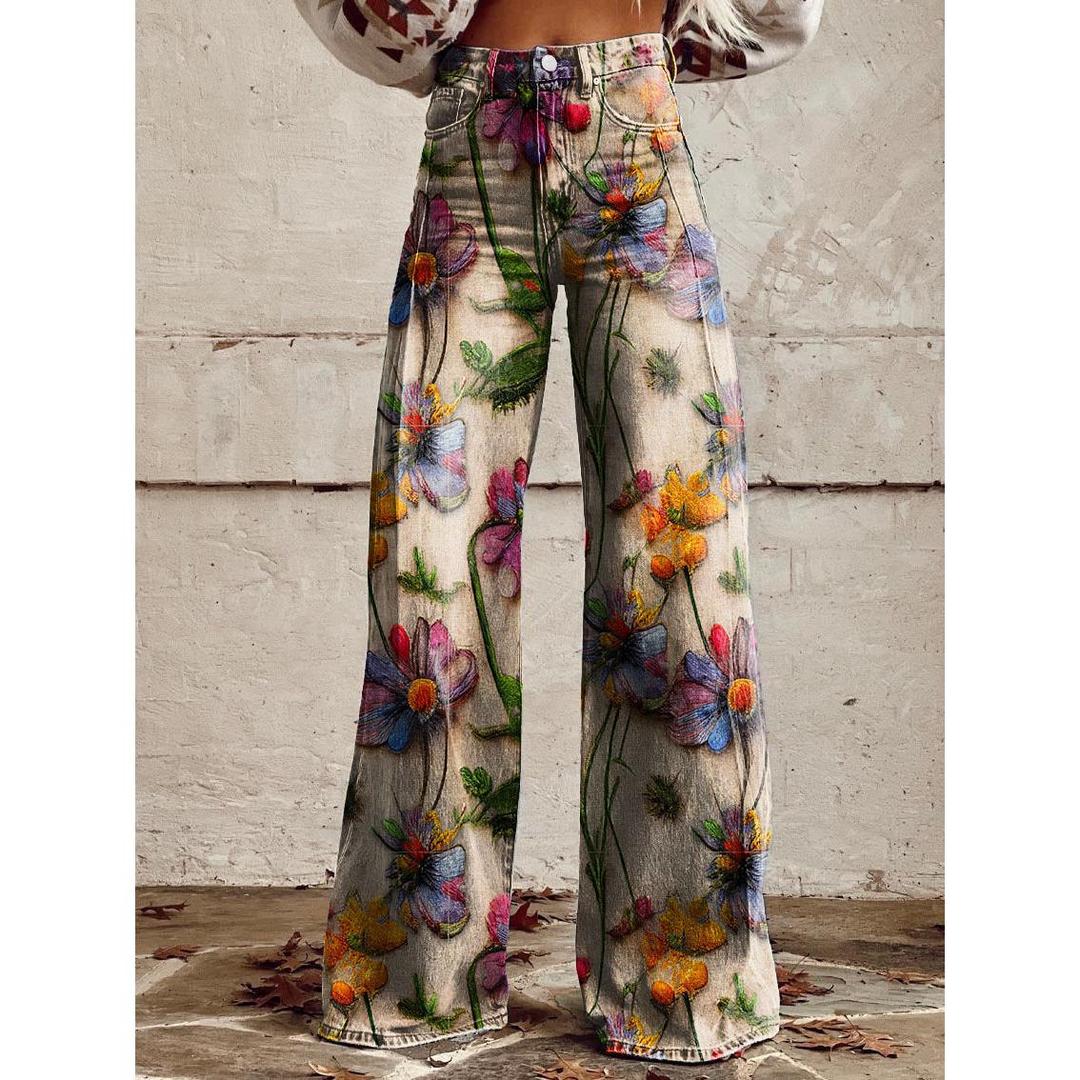 Harper | Women’s Wide Leg Floral Print Jeans