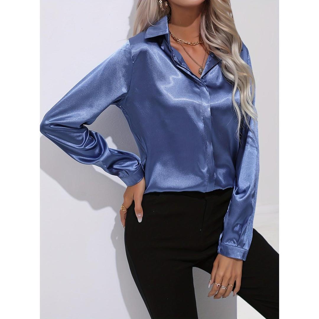 Sienna | Women’s Satin Button-Down Shirt with Long Sleeve