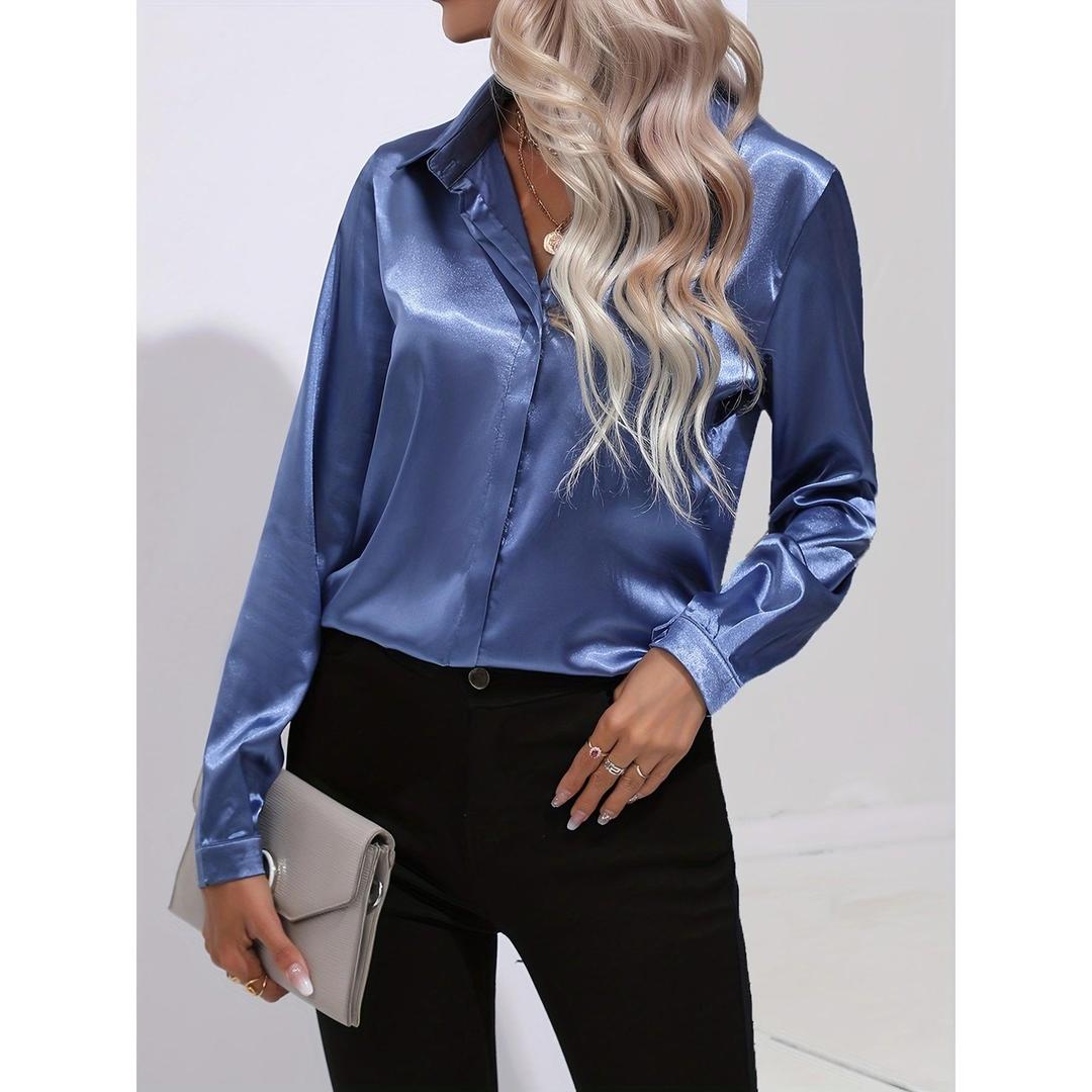 Sienna | Women’s Satin Button-Down Shirt with Long Sleeve
