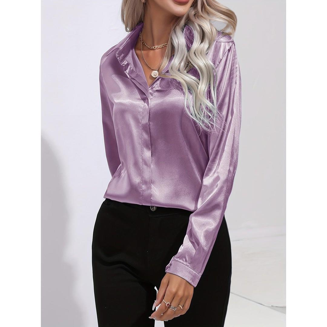Sienna | Women’s Satin Button-Down Shirt with Long Sleeve
