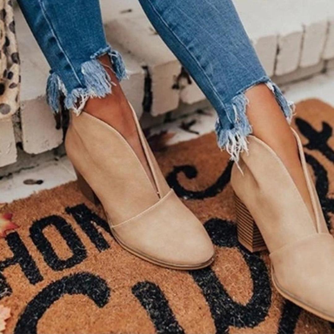 Chloe | Women's Almond Toe V-Cut Ankle Boots with Block Heel