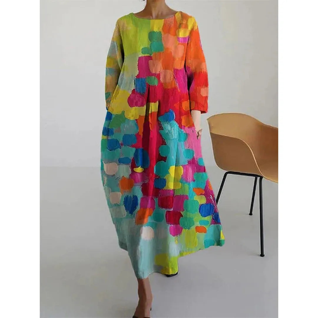 Penelope | Women’s Long Floral Print Dress with Round Neck