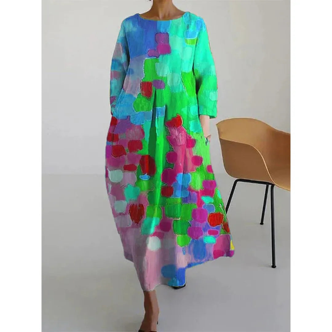 Penelope | Women’s Long Floral Print Dress with Round Neck