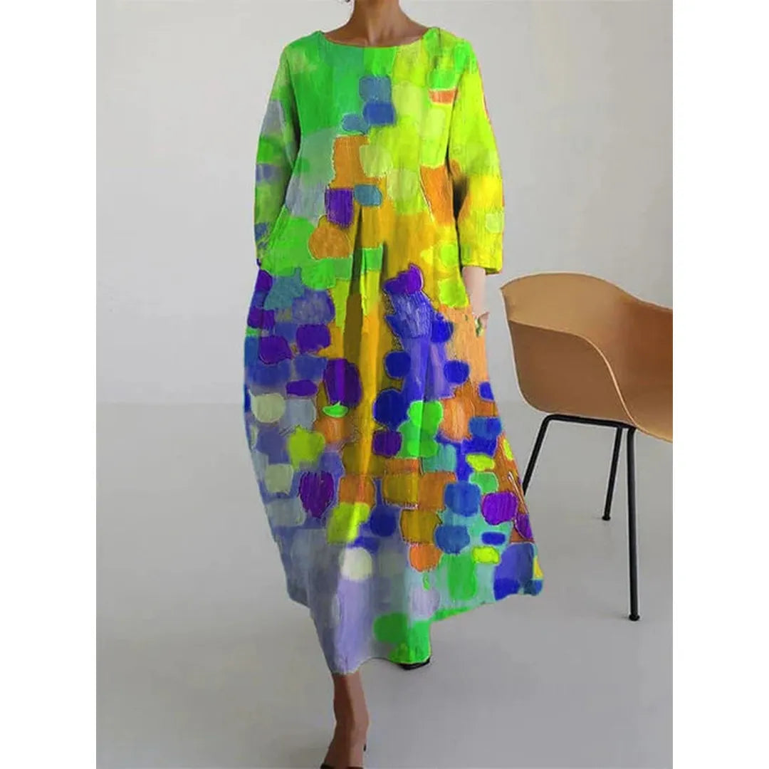 Penelope | Women’s Long Floral Print Dress with Round Neck