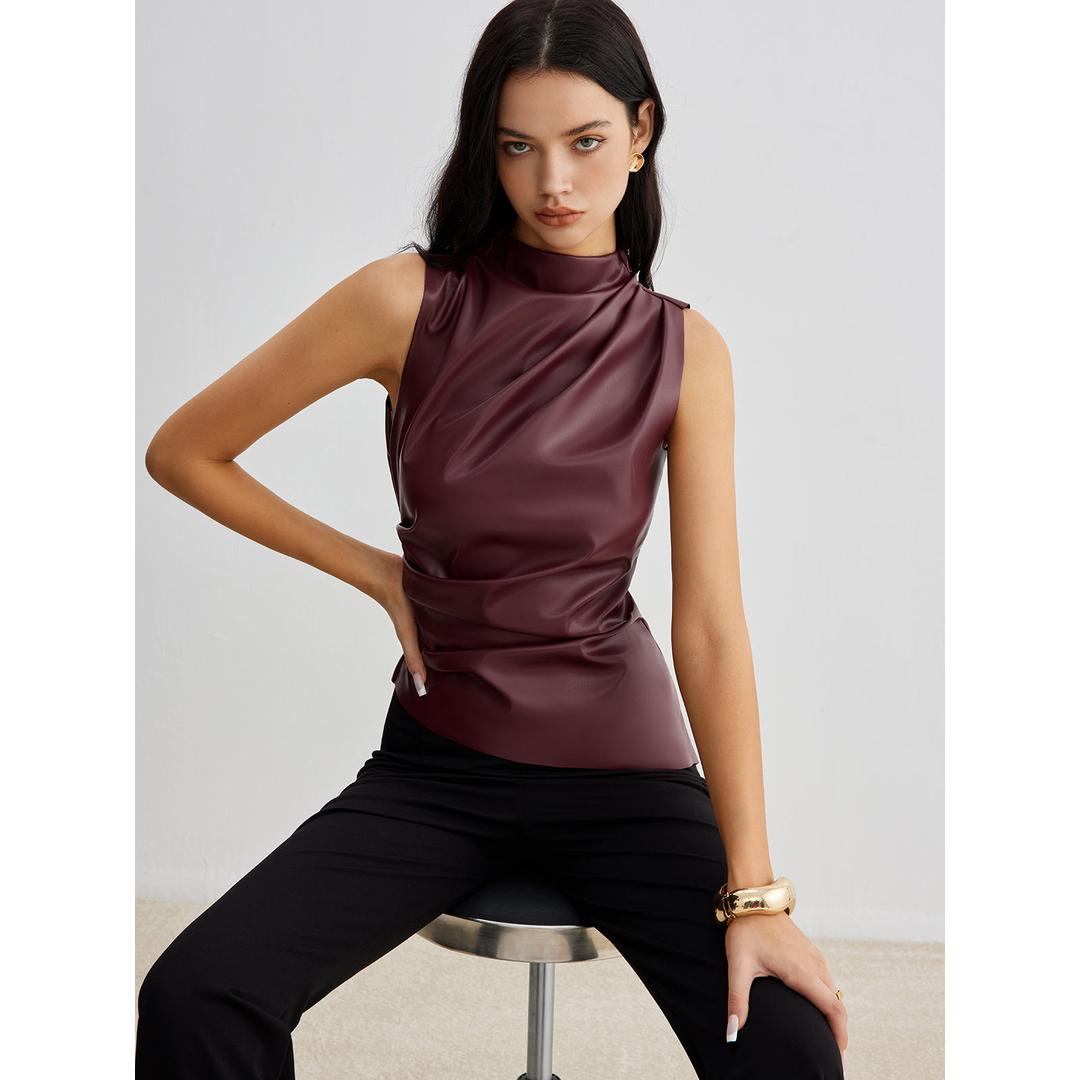 Elena | Women’s High Neck Top with Draped Front Detail