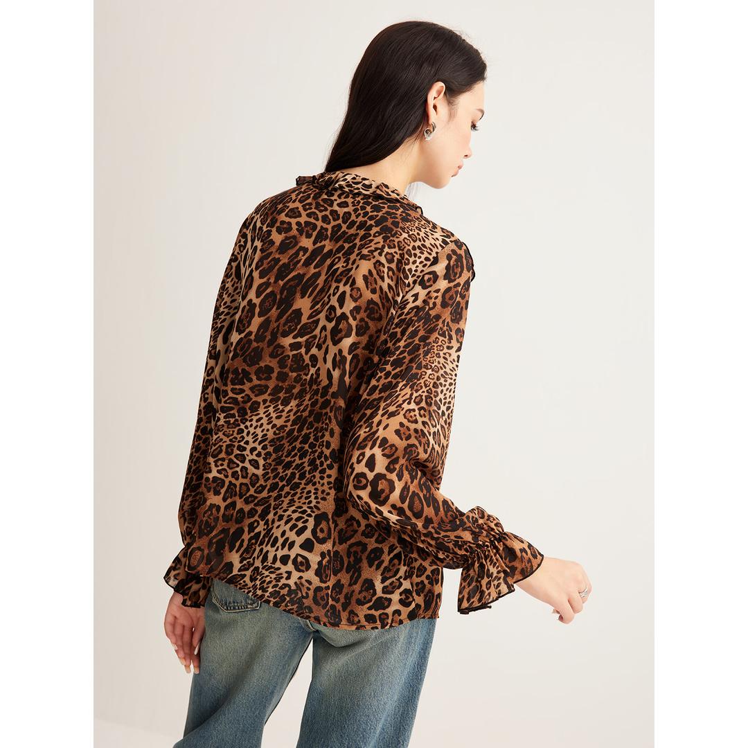Kiara | Women’s Leopard Print Blouse with Ruffle Neck