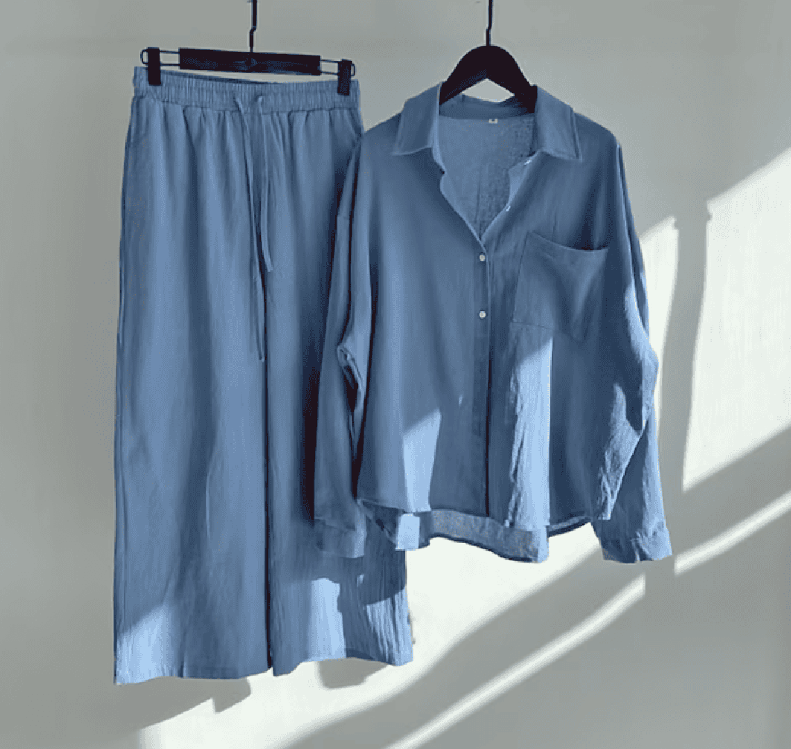 Marvella | Women’s Button Shirt and Elastic Waist Trousers Set
