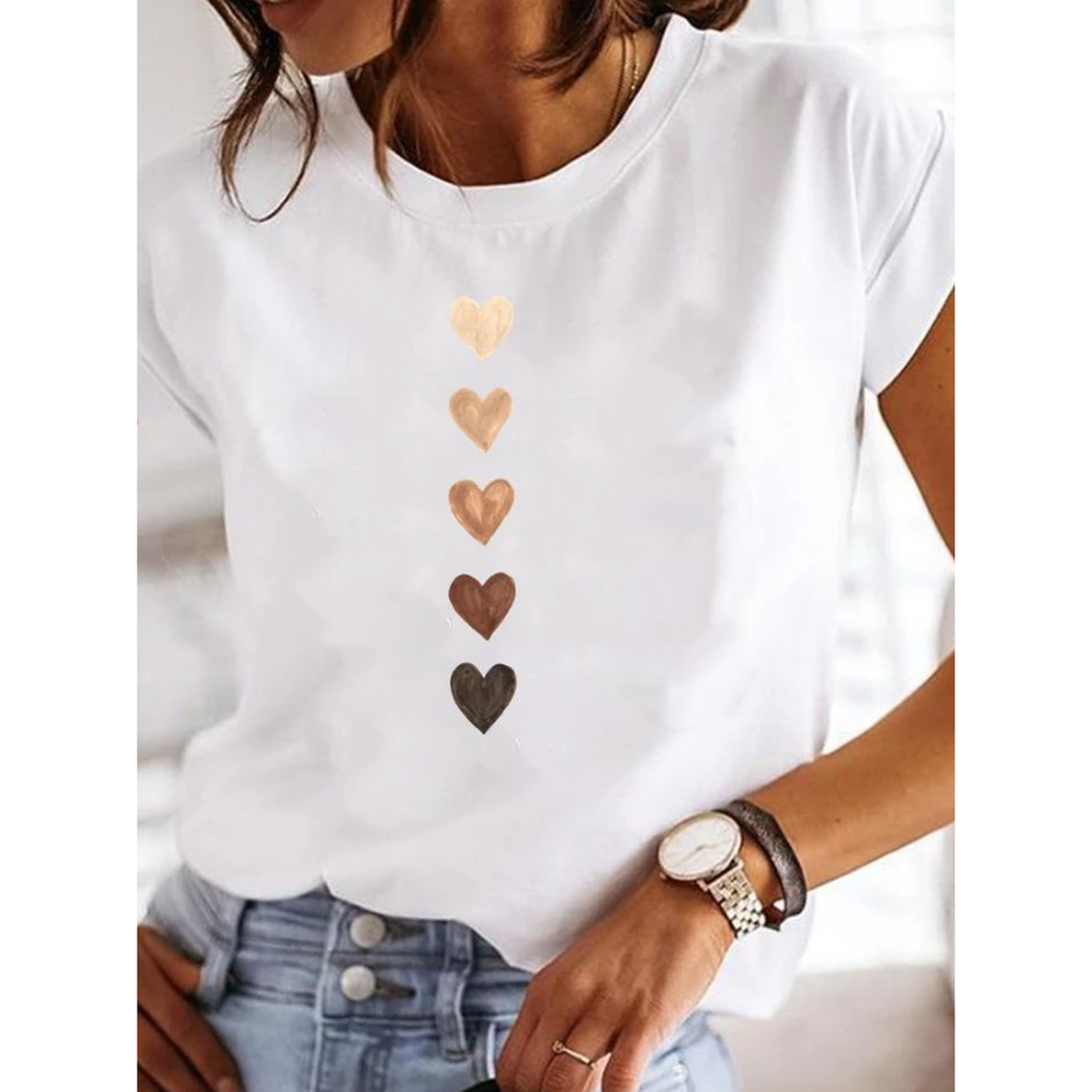 Chloe | Women’s White Short-Sleeve T-Shirt with Heart Print