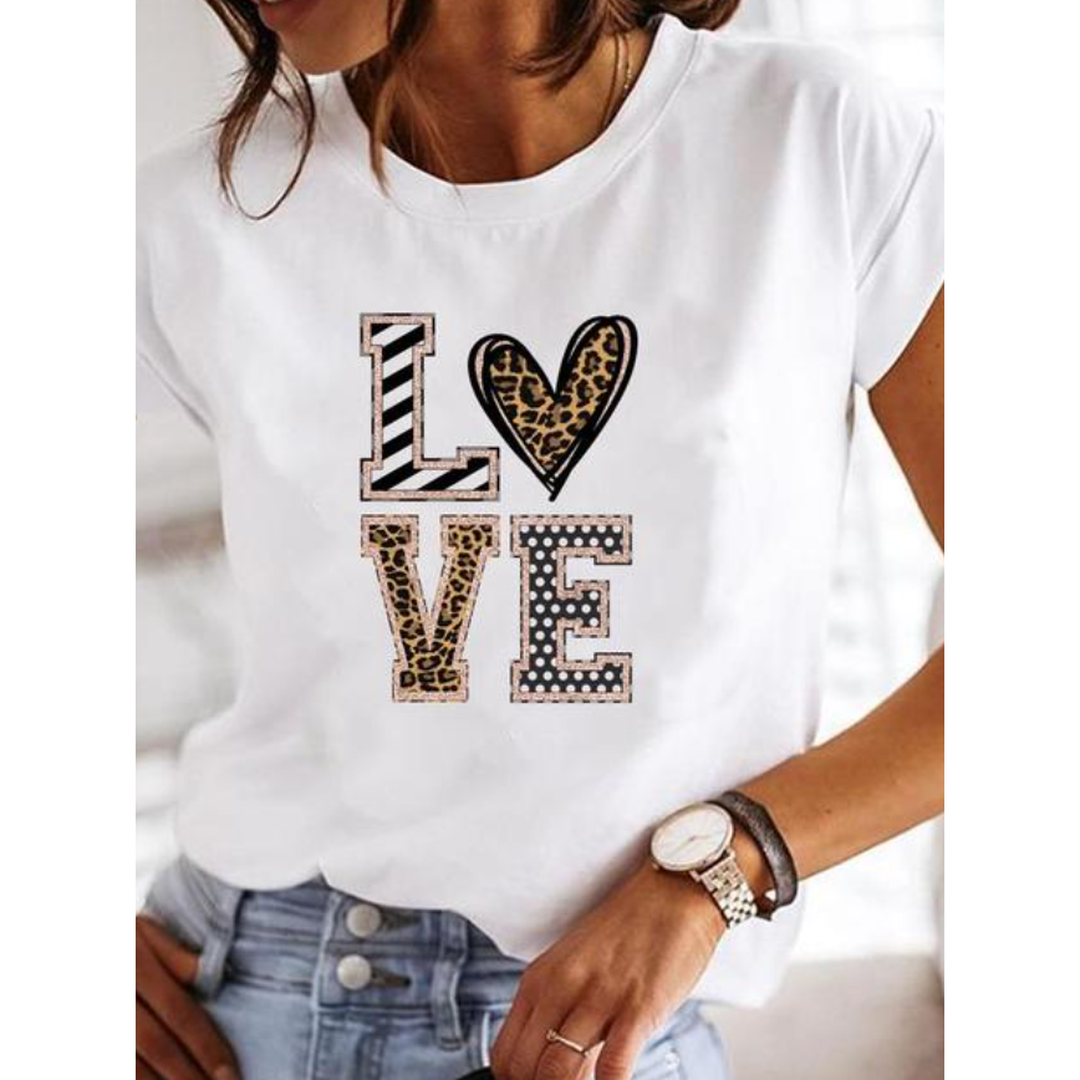 Chloe | Women’s White Short-Sleeve T-Shirt with Heart Print
