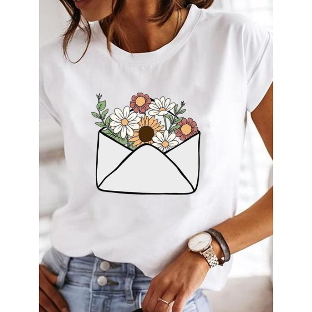 Chloe | Women’s White Short-Sleeve T-Shirt with Heart Print