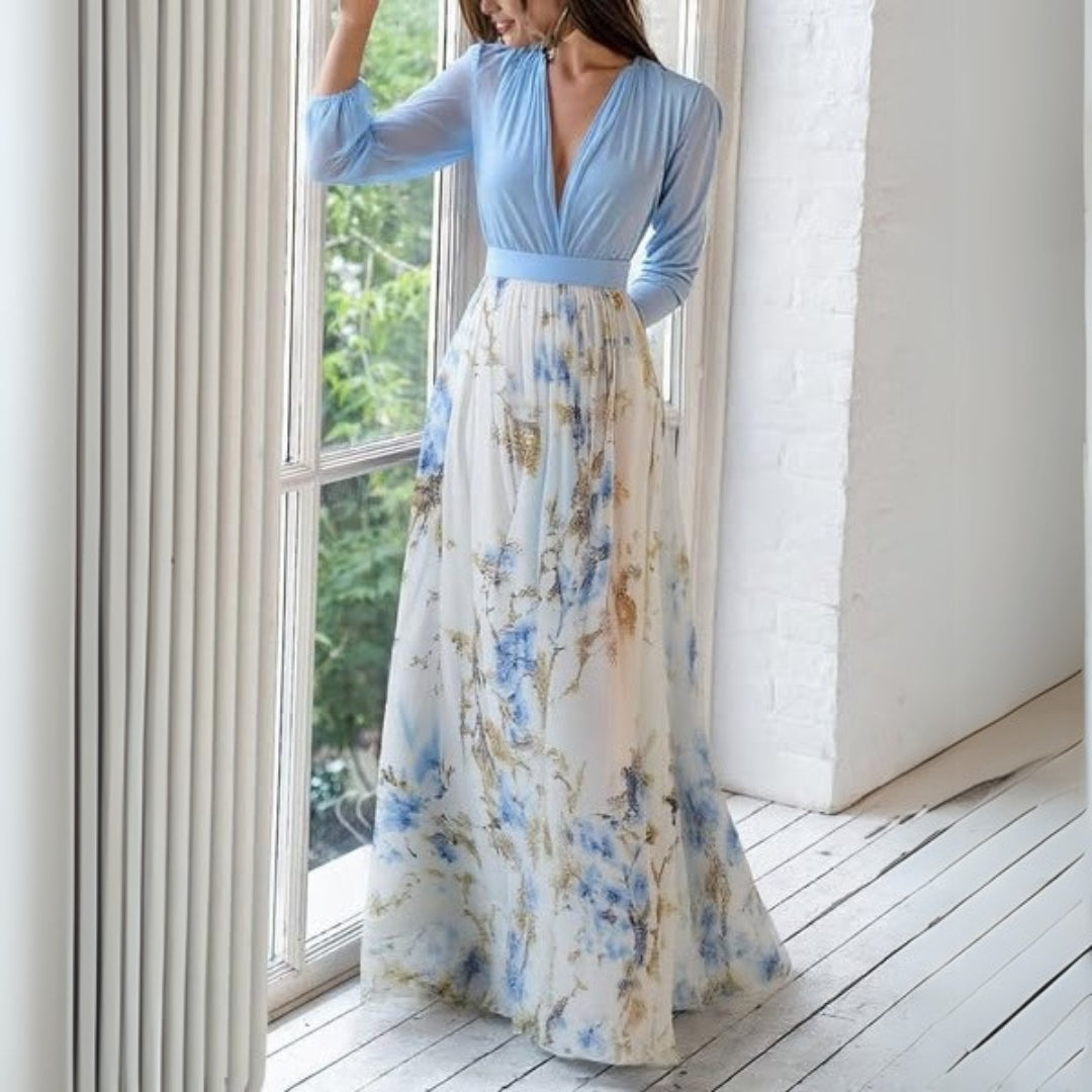 Clara | Long Sleeve Floral Maxi Dress with V-Neck
