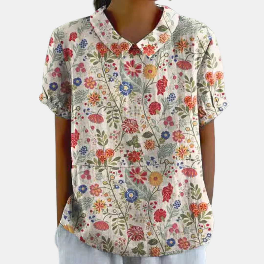Lena | Women’s Short Sleeve Blouse with Pastoral Floral Print