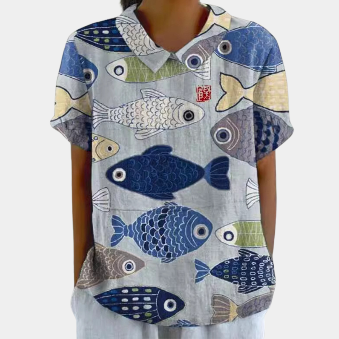 Lena | Women’s Short Sleeve Blouse with Pastoral Floral Print