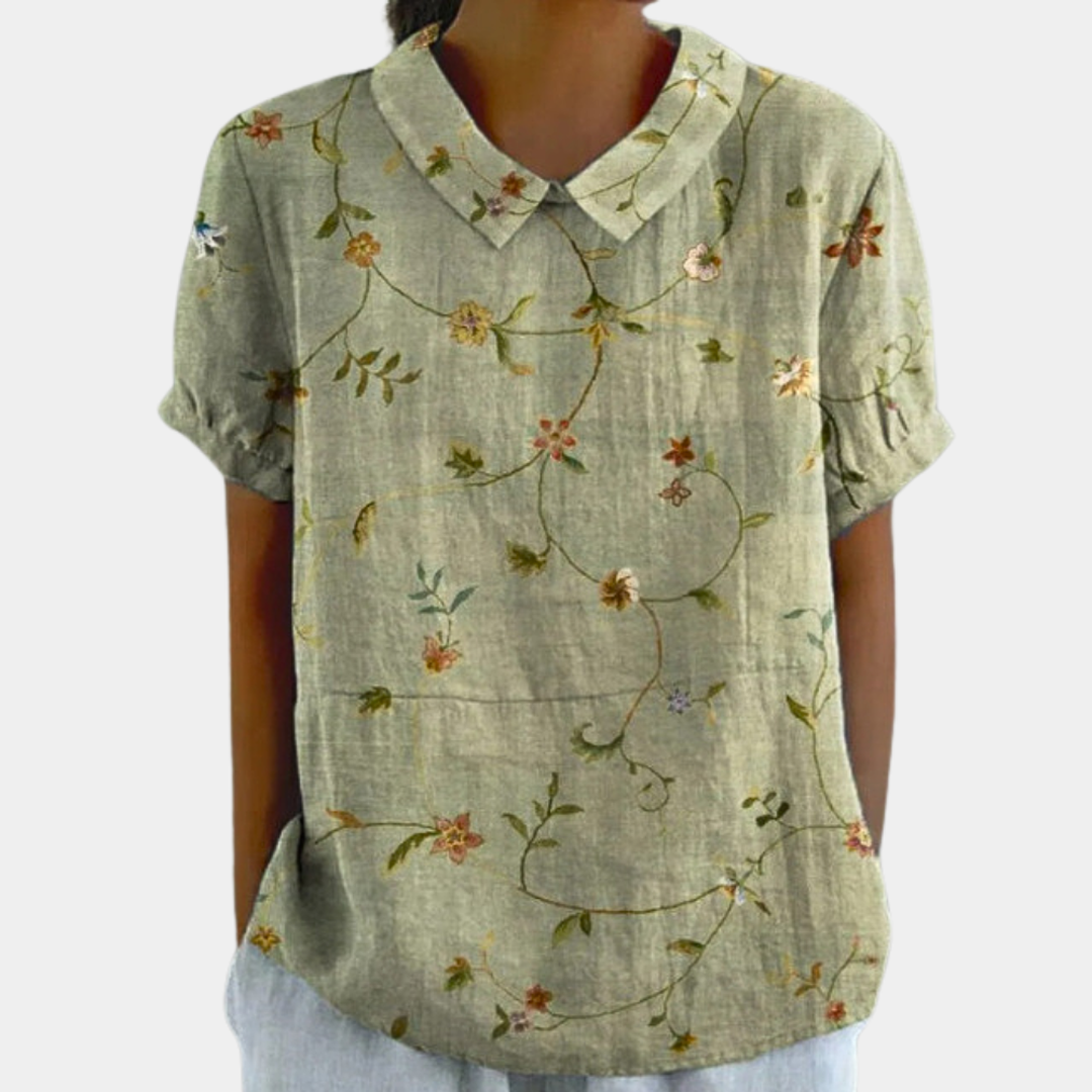 Lena | Women’s Short Sleeve Blouse with Pastoral Floral Print