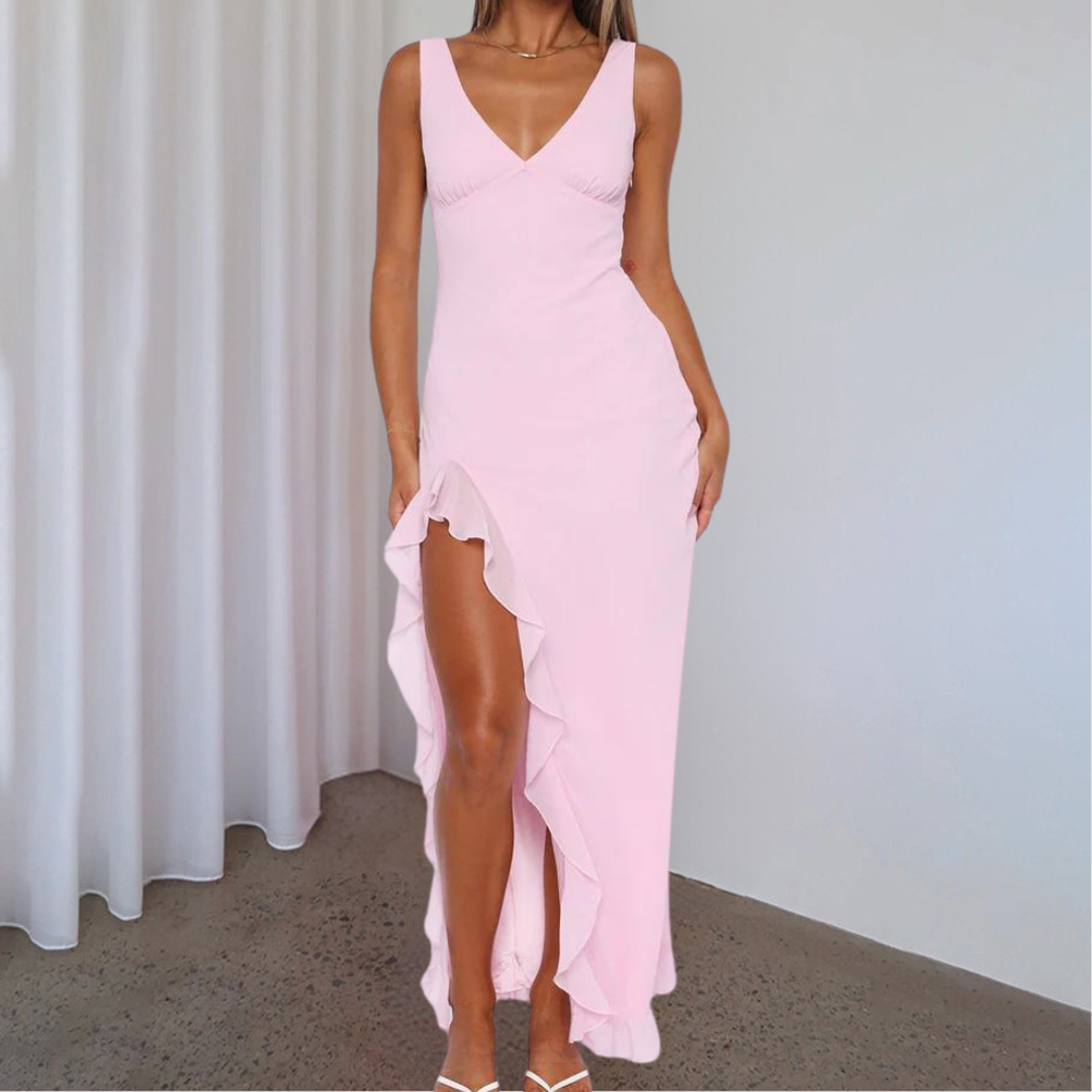 Charlotte | Women’s Sleeveless V-Neck Maxi Dress with Asymmetrical Slit