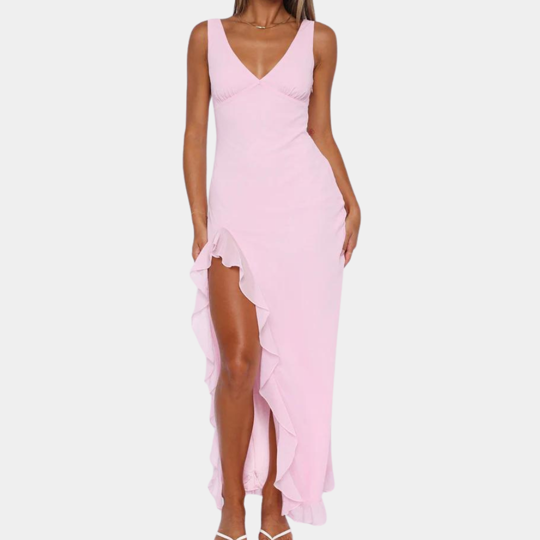 Charlotte | Women’s Sleeveless V-Neck Maxi Dress with Asymmetrical Slit
