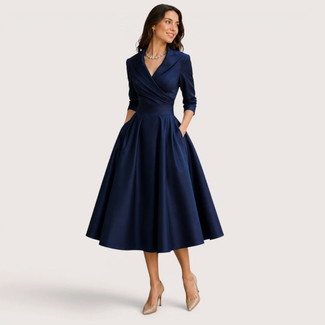 Victoria | Women’s Wrap Collar Evening Midi Dress