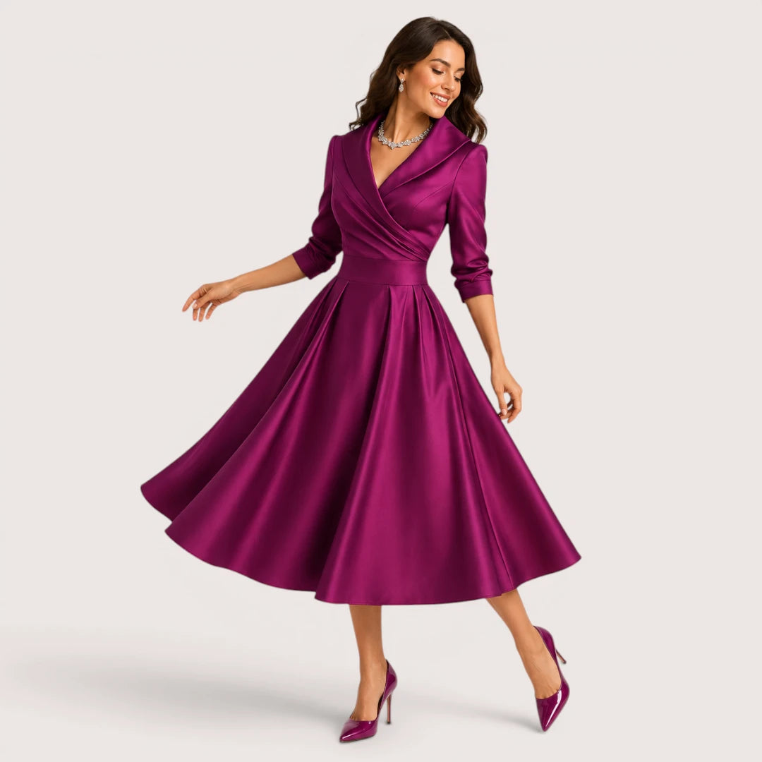 Victoria | Women’s Wrap Collar Evening Midi Dress