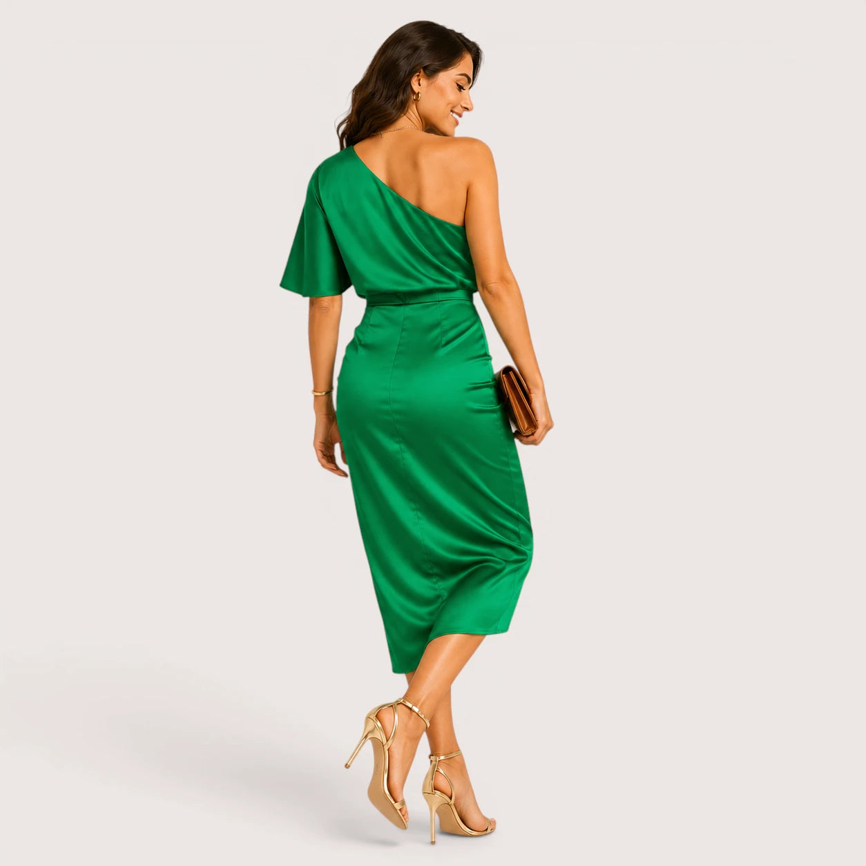 Naomi | Women’s One-Shoulder Midi Cocktail Dress with Side Slit