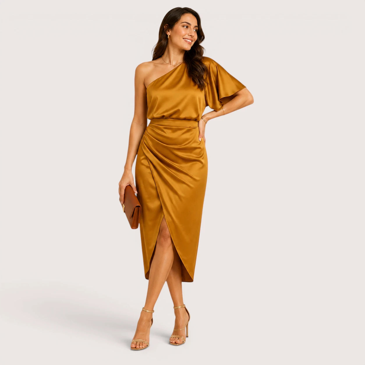 Naomi | Women’s One-Shoulder Midi Cocktail Dress with Side Slit