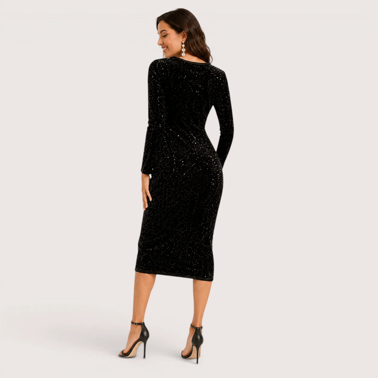 Katherine | Women’s Long Sleeve Sequined Midi Dress