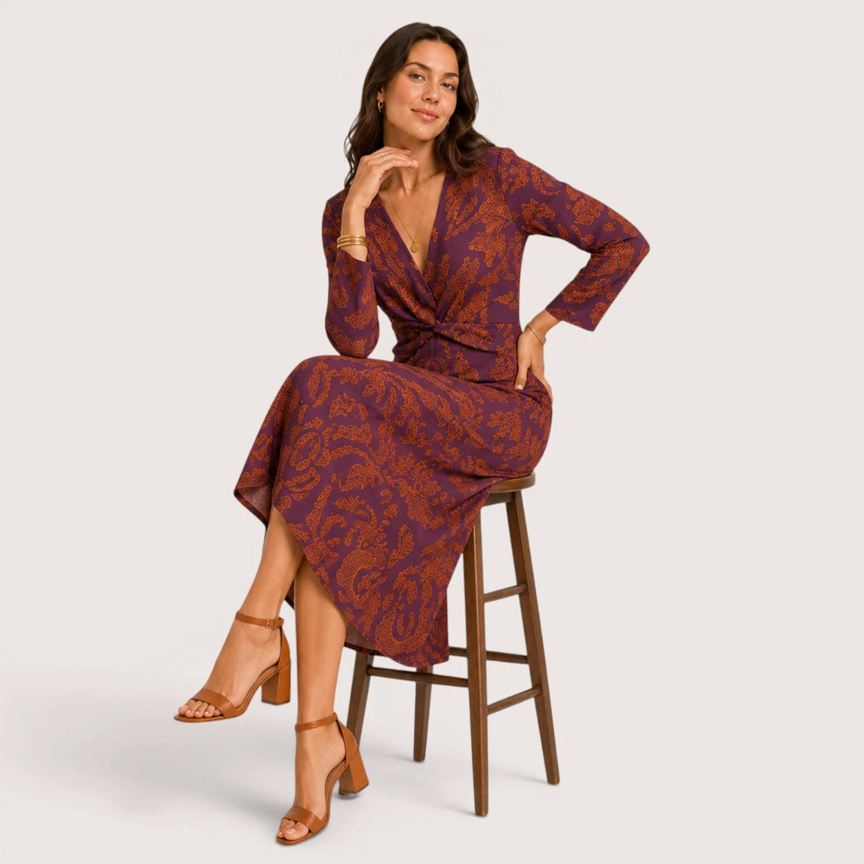 Morgan | Women’s V-Neck Midi Dress with Printed Pattern