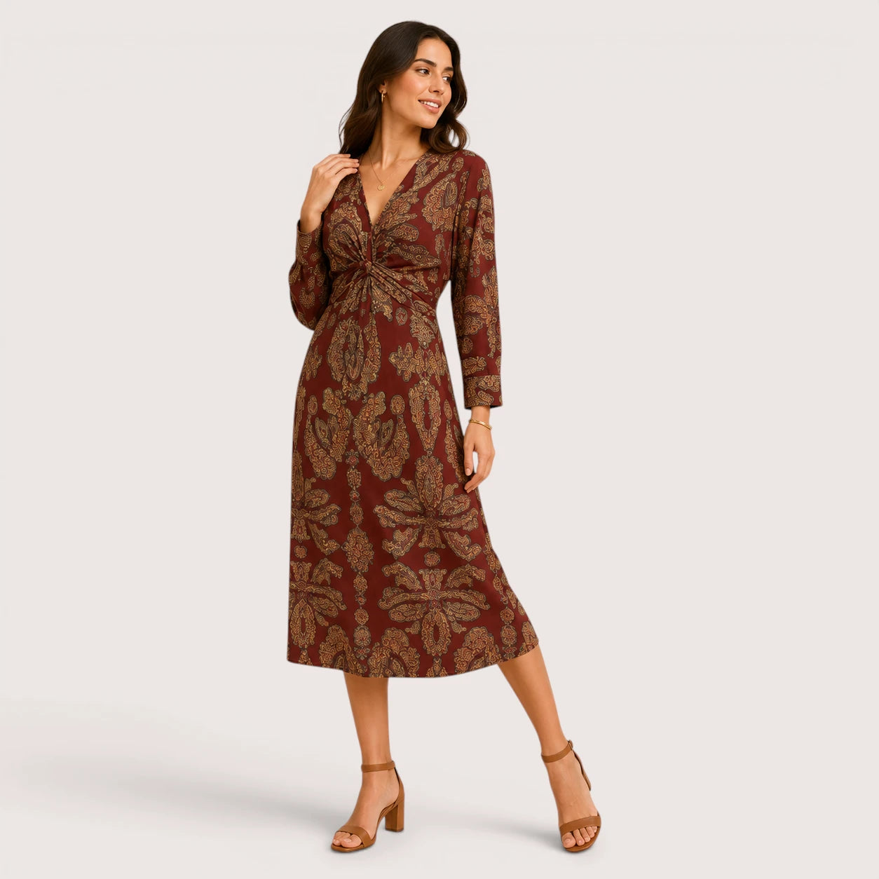 Morgan | Women’s V-Neck Midi Dress with Printed Pattern