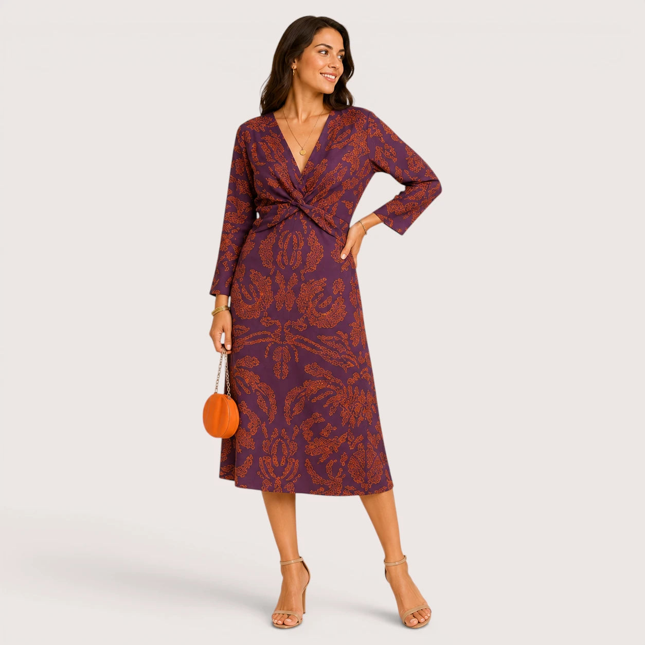 Morgan | Women’s V-Neck Midi Dress with Printed Pattern