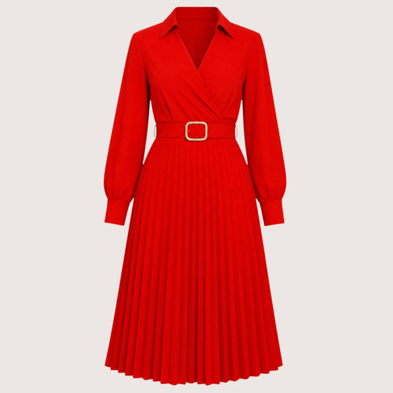 Rebecca | Women’s Pleated Midi Dress with Belt Detail