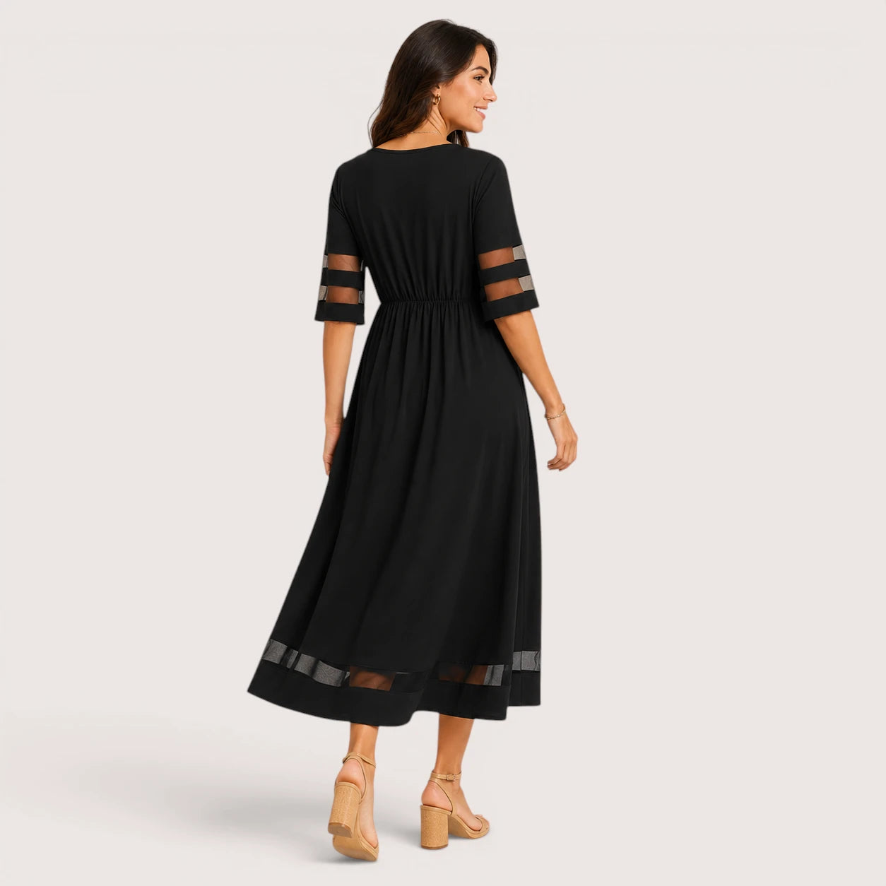Samantha | Women’s Short Sleeve Maxi Dress with Sheer Panel