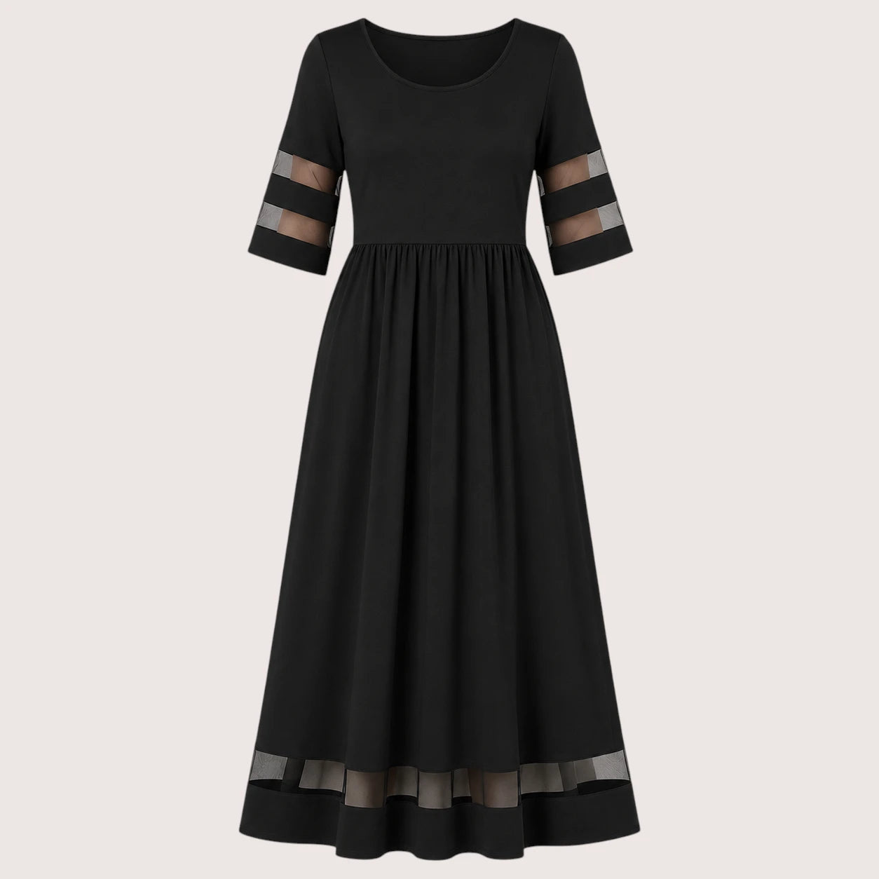 Samantha | Women’s Short Sleeve Maxi Dress with Sheer Panel