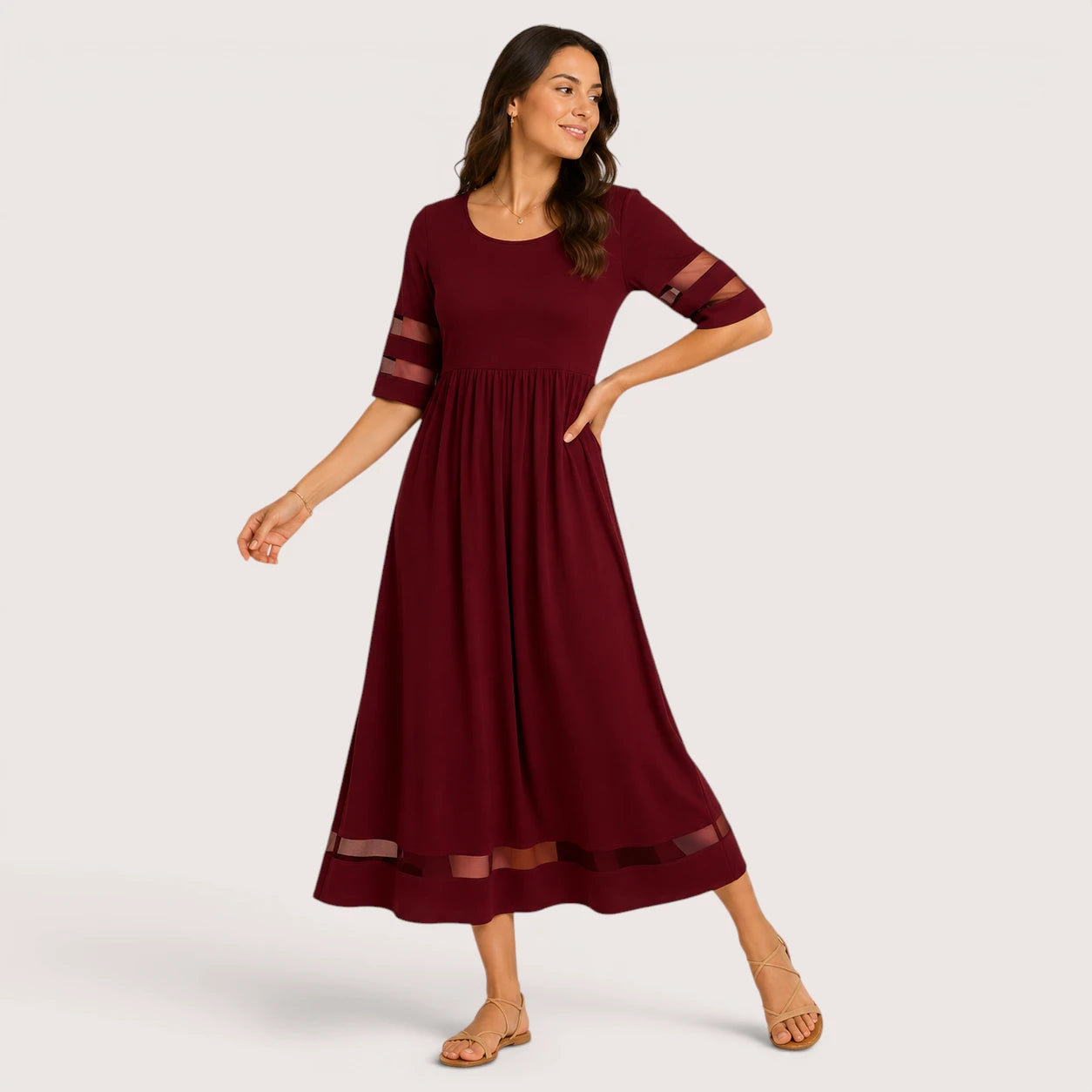 Samantha | Women’s Short Sleeve Maxi Dress with Sheer Panel