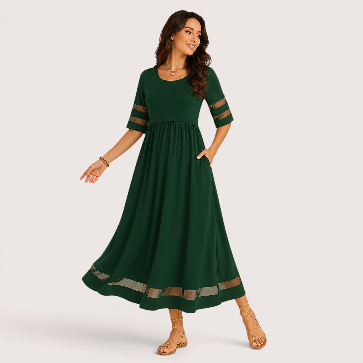 Samantha | Women’s Short Sleeve Maxi Dress with Sheer Panel