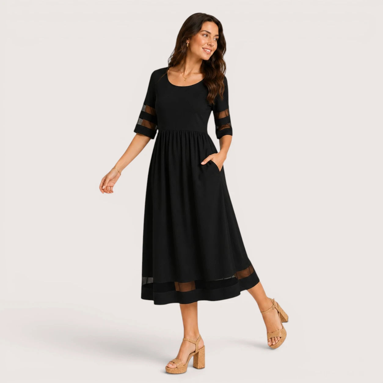 Samantha | Women’s Short Sleeve Maxi Dress with Sheer Panel