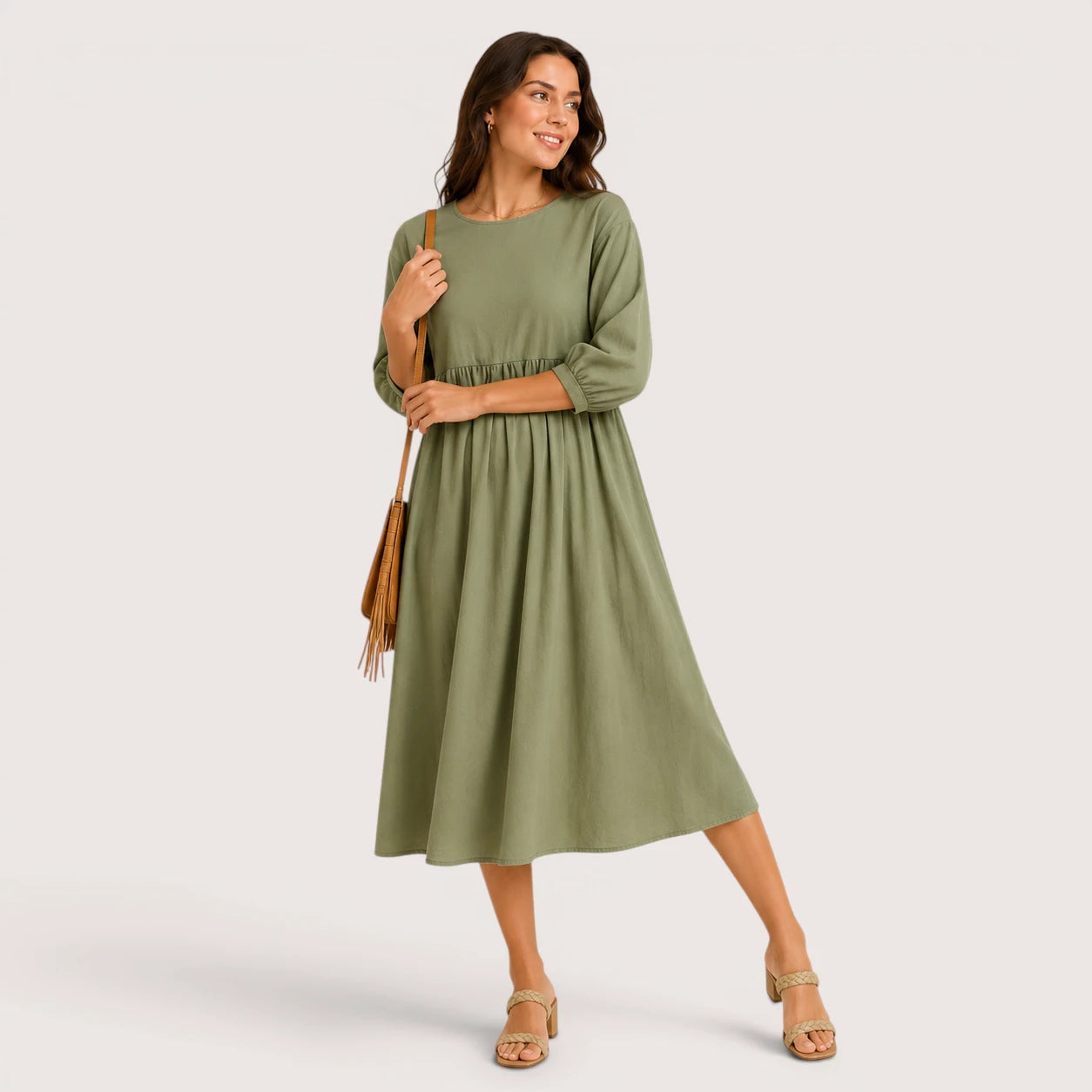 Danielle | Women’s Midi Dress with 3/4 Sleeves and Side Pockets