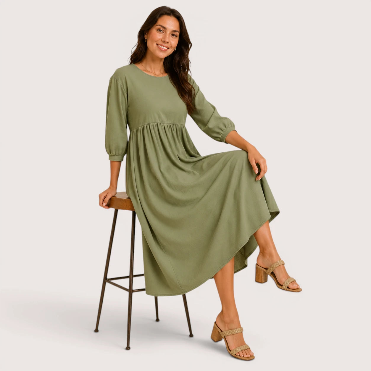 Danielle | Women’s Midi Dress with 3/4 Sleeves and Side Pockets
