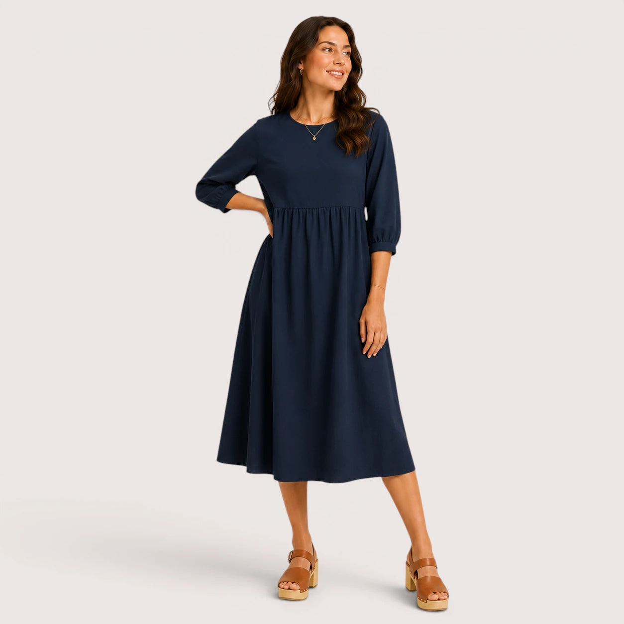 Danielle | Women’s Midi Dress with 3/4 Sleeves and Side Pockets