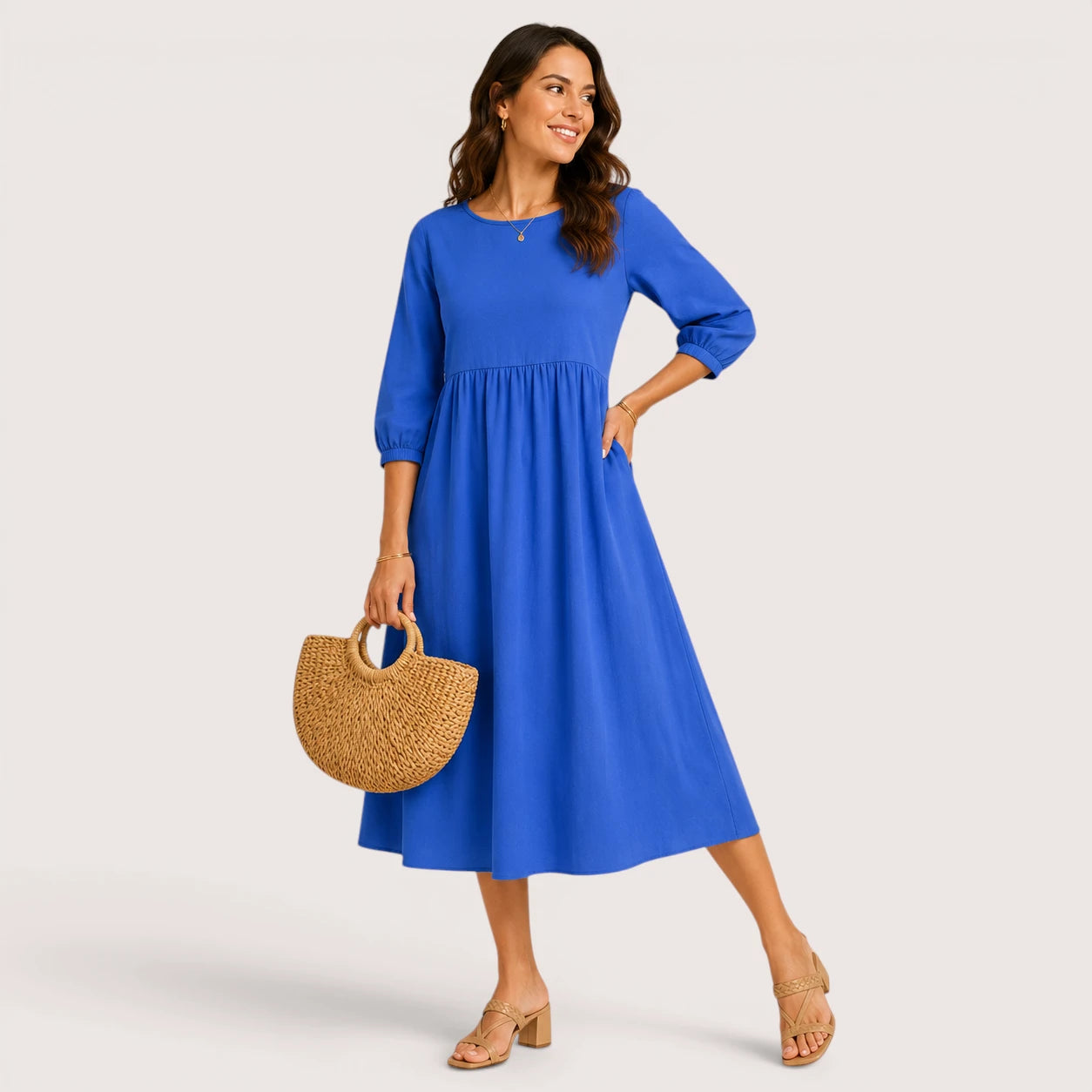 Danielle | Women’s Midi Dress with 3/4 Sleeves and Side Pockets