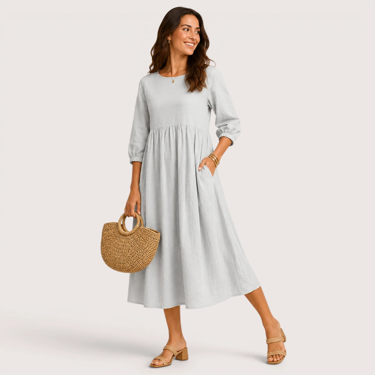 Danielle | Women’s Midi Dress with 3/4 Sleeves and Side Pockets