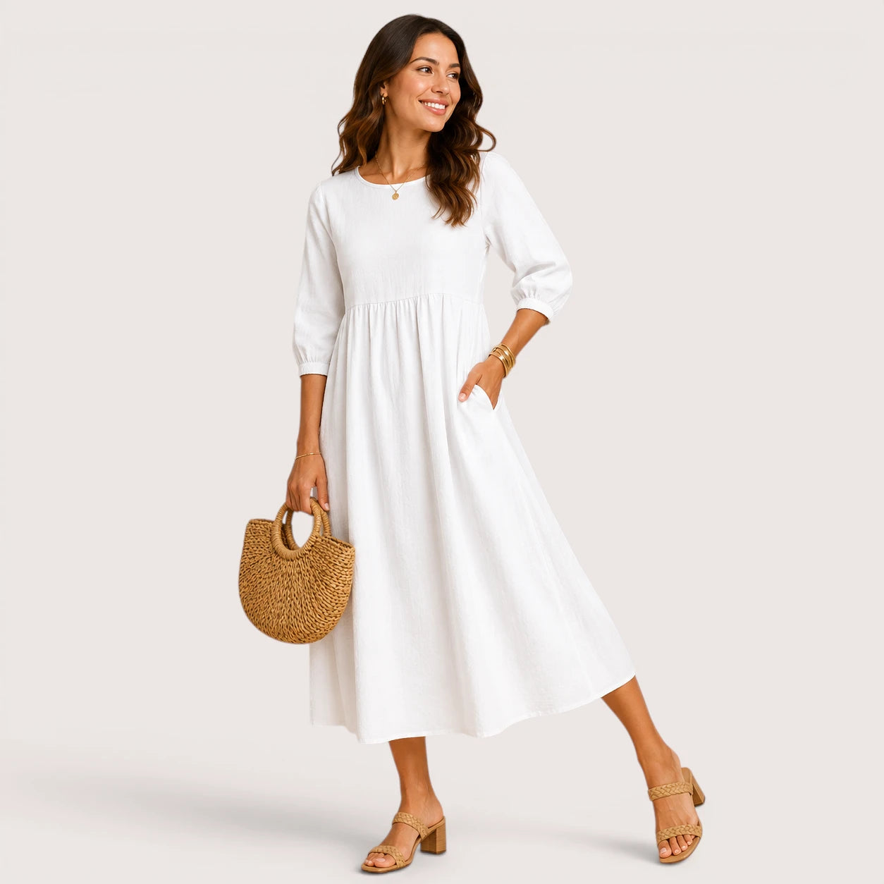 Danielle | Women’s Midi Dress with 3/4 Sleeves and Side Pockets