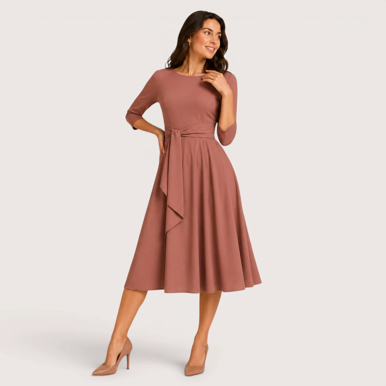Penelope | Women’s Midi Dress with Waist Tie Bow