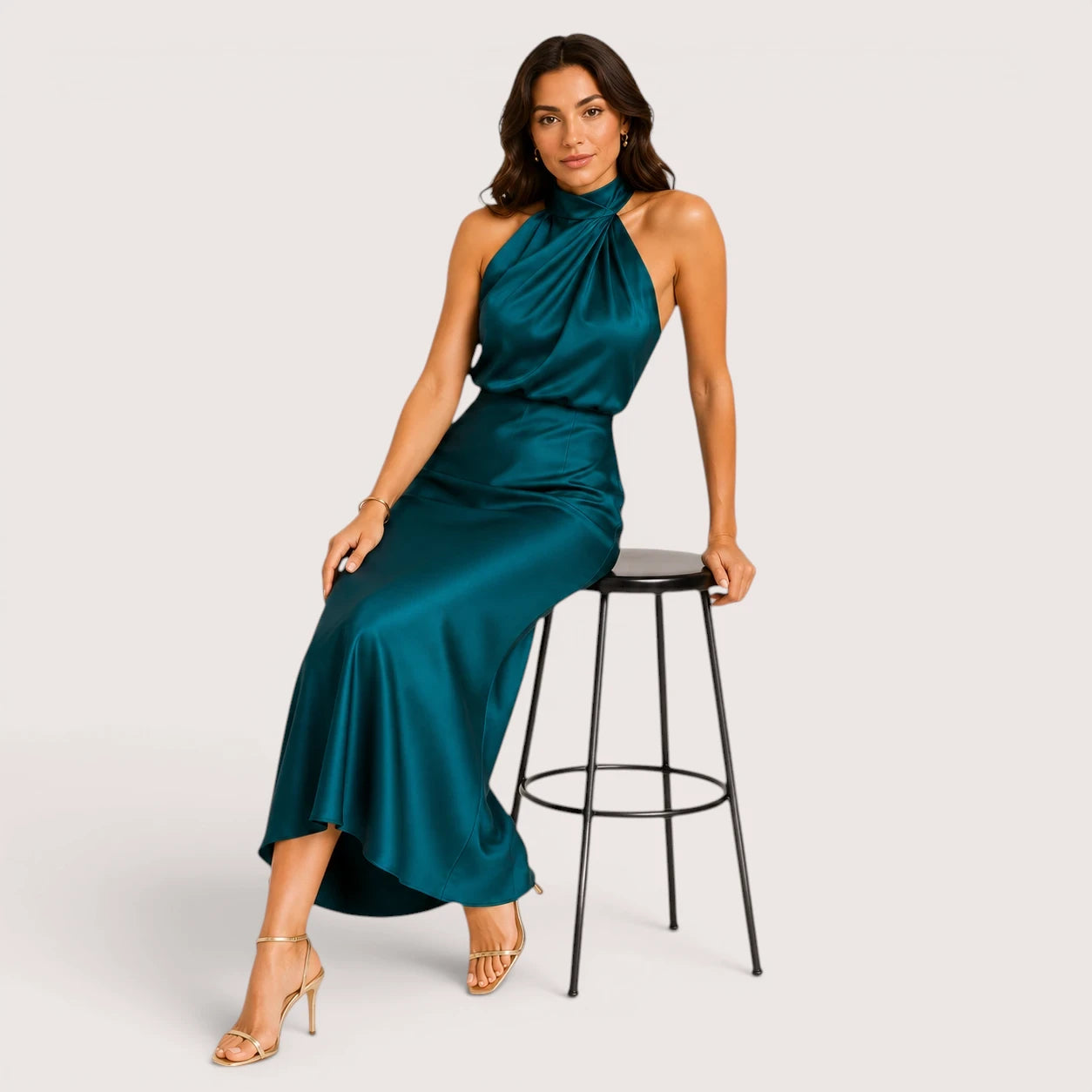 Camila | Women’s Halter Neck Draped Midi Dress