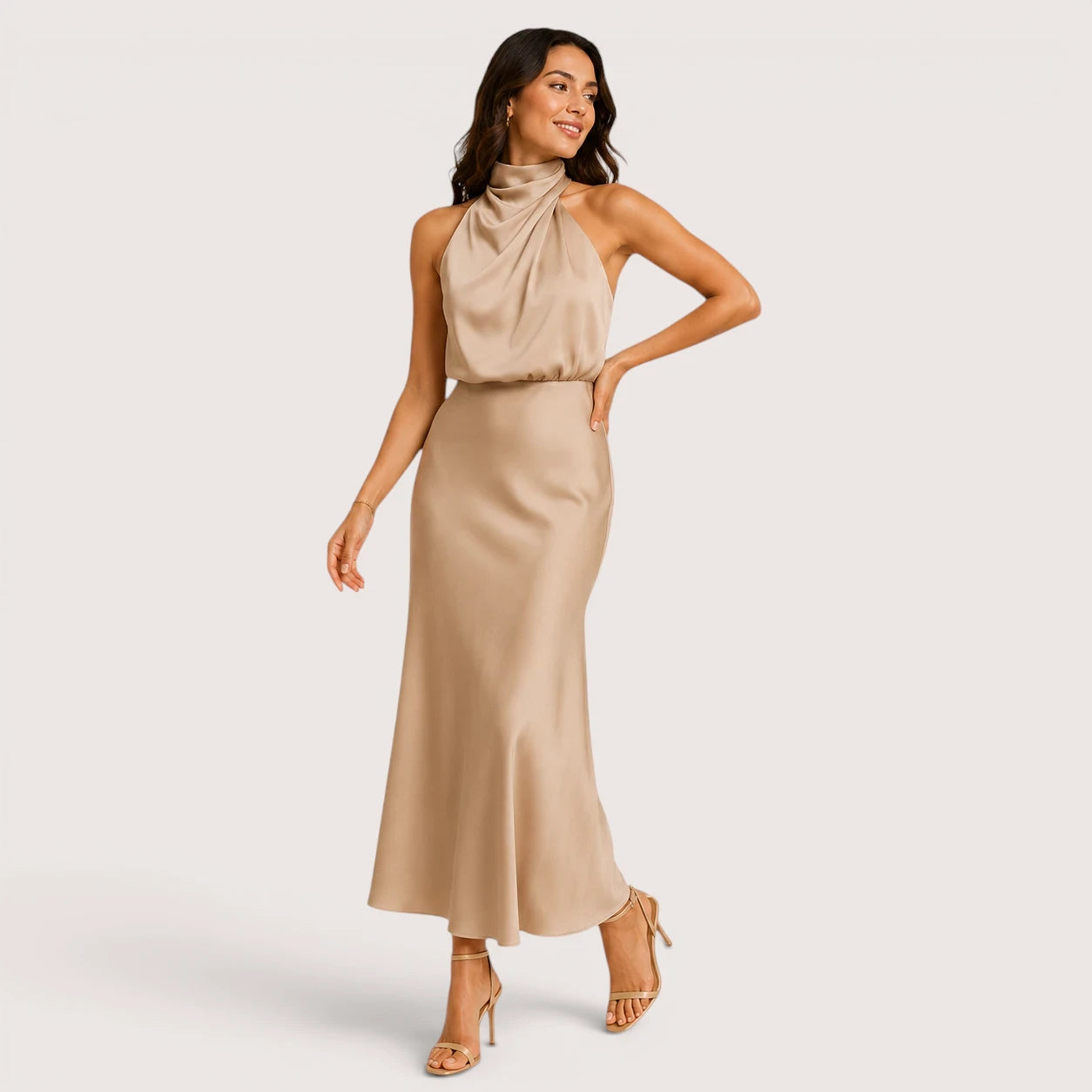 Camila | Women’s Halter Neck Draped Midi Dress