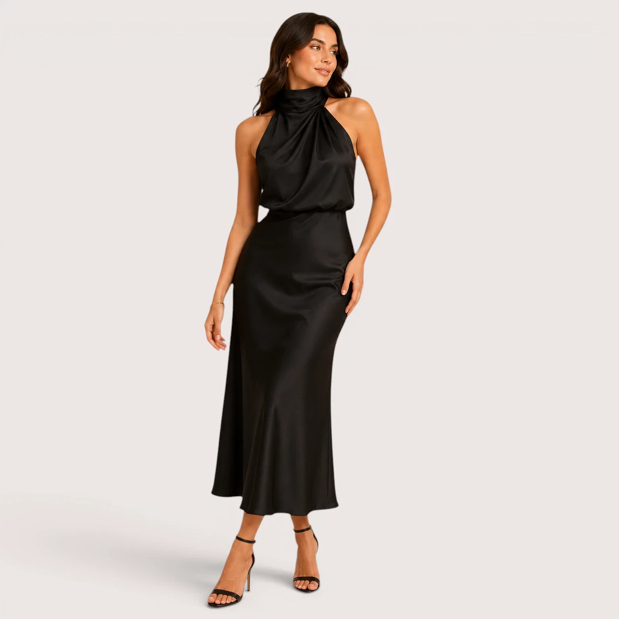 Camila | Women’s Halter Neck Draped Midi Dress