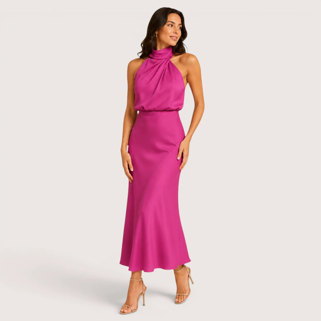Camila | Women’s Halter Neck Draped Midi Dress