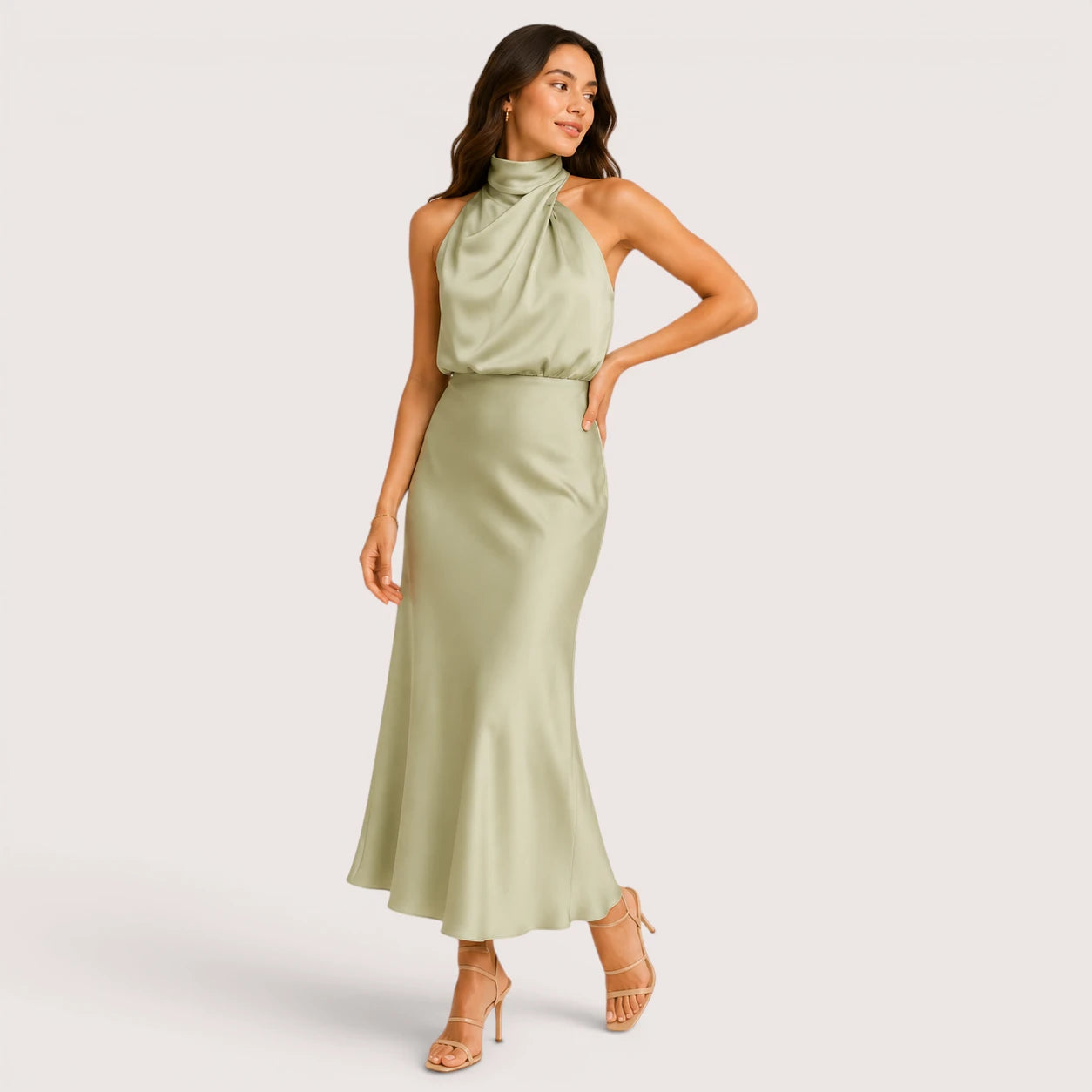 Camila | Women’s Halter Neck Draped Midi Dress