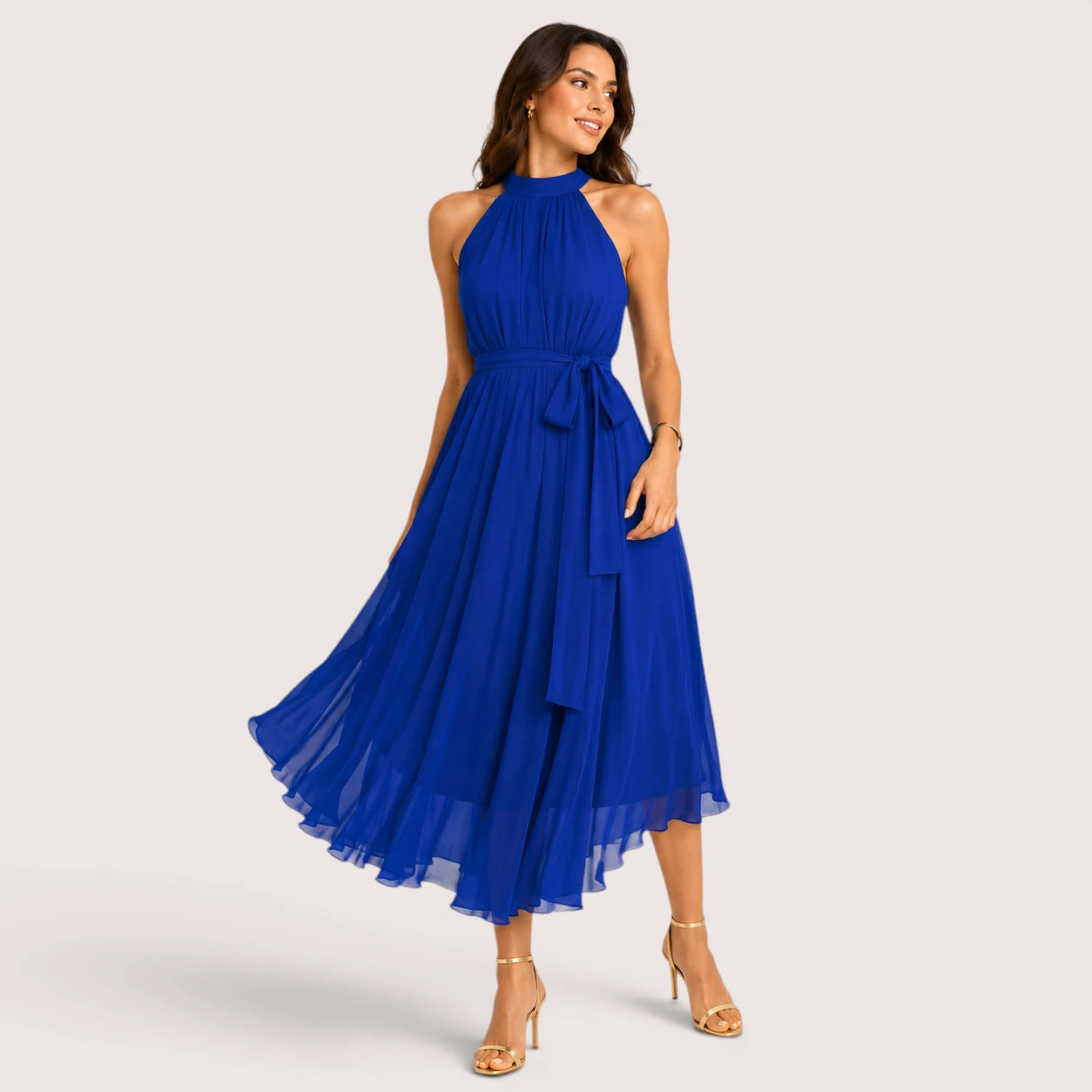 Jasmine | Women’s Halter Neck Midi Dress with Flared Hem