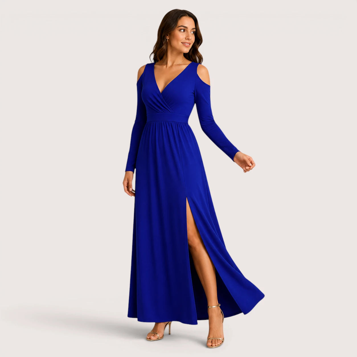 Audrey | Women’s V-Neck Cold Shoulder Maxi Dress with Side Slit